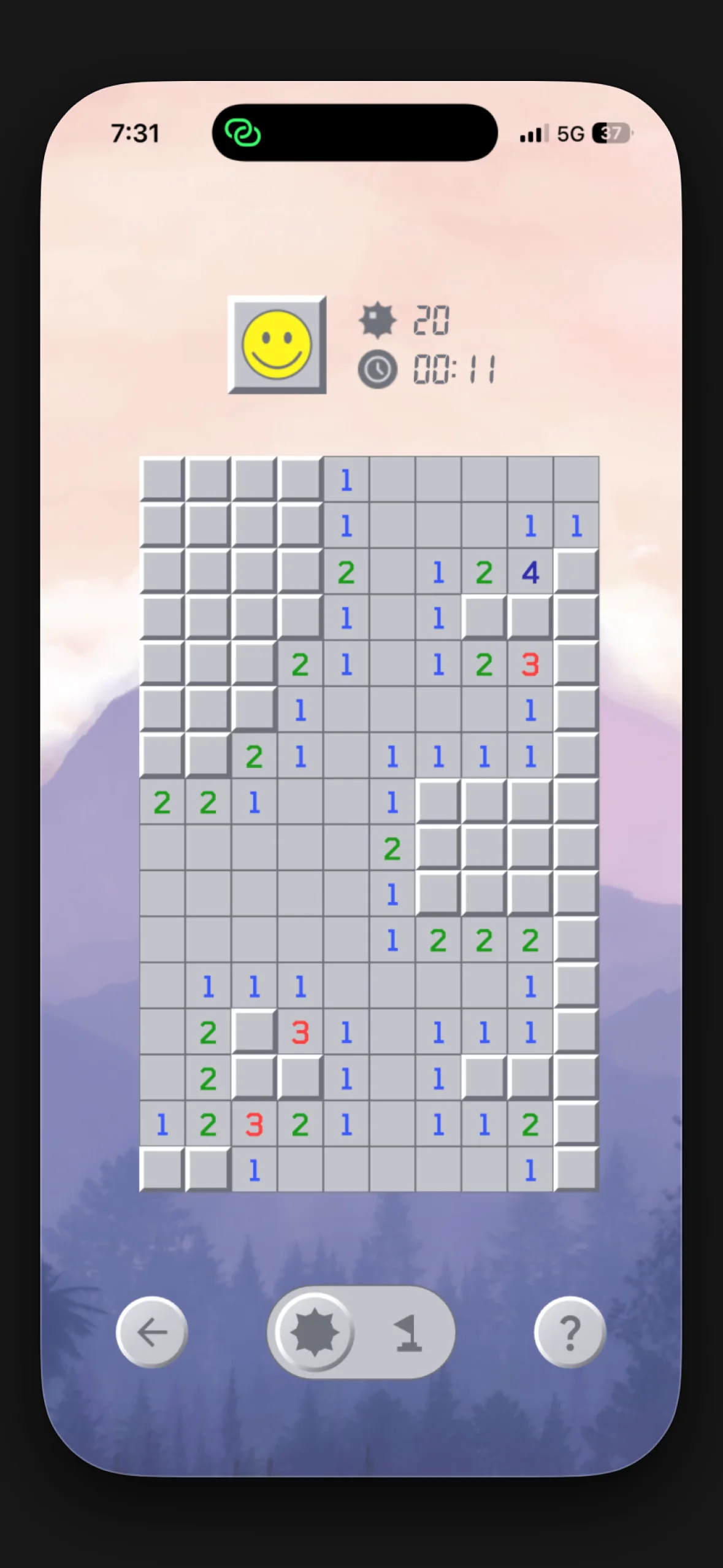 Classic Minesweeper board with revealed clues